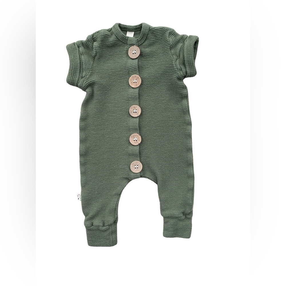 Childhoods Size 0-3 Months Olive Green Waffle Knit Romper